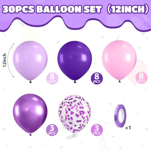 Pink and Purple Balloons Set for Birthday & Bridal Shower Decorations - 30pcs with Ribbon