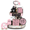 Pink Ghost Halloween Tiered Tray Decor Set - 15 Pcs Blush Pink Ghost & Boo Signs