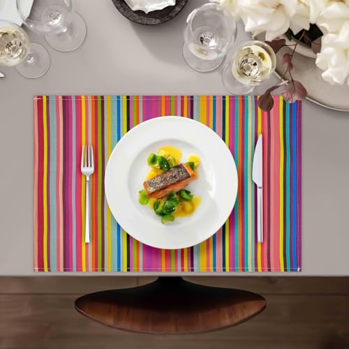 Rainbow Set of 4 Faux Linen Placemats - 12x18 Inch Dining Table Mats