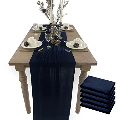 Velvet Table Runner 5 Pack Navy 20x120 Inch Luxury Wedding & Party Decor