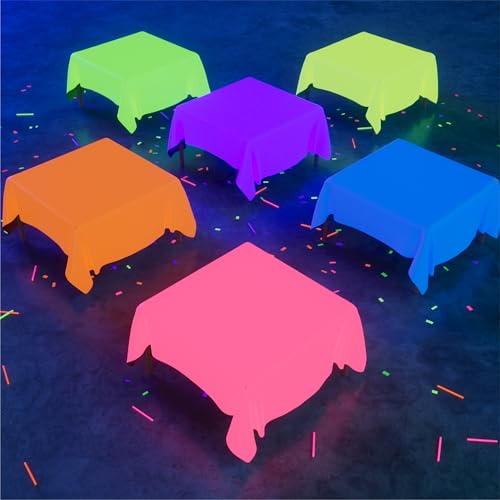 Glow in The Dark Neon Plastic Tablecloths for Black Light Parties - 6 Pack