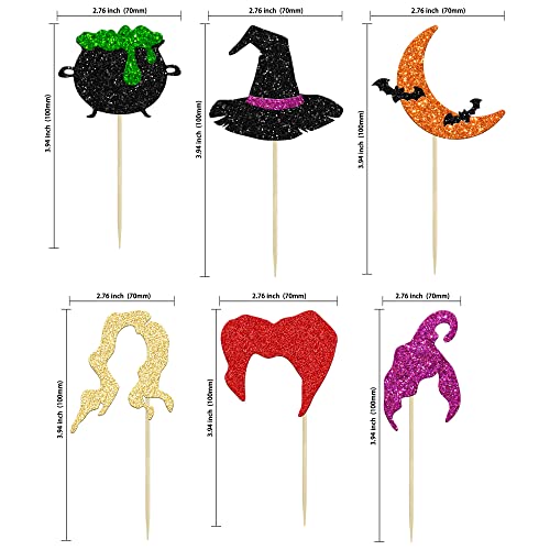 Halloween Cupcake Toppers 24PCS Witch Hair Theme Cake Decorations Kids Party