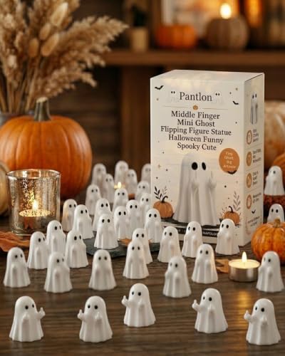0.9in Mini Ghost Flipping Finger Figurines Set of 50 Halloween Decorations