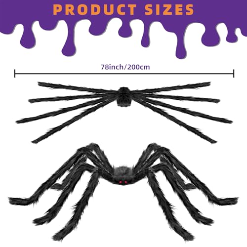 2PCS 78-Inch Black Giant Spider Halloween Decorations - Scary Outdoor & Indoor Props