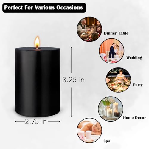 Black Pillar Candles Set - Unscented Dripless Cylinders for Halloween, Home Decor & Emergency Use - 6 Pack