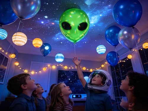 Green Alien Balloons for Space Party Decorations - UFO & Sci-Fi Theme