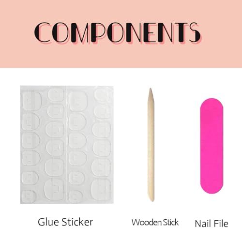 Black Short Almond Press On Nails Set - 24 Fake Acrylic False Nails with Glue & Stickers - Variation M
