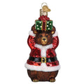 Christmas Bear Glass Blown Ornament - Handcrafted Holiday Wildlife Decoration