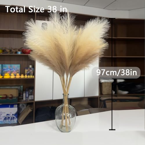 Faux Pampas Grass Tall Decor - 38 Inch, 10 Stems, Beige & Coffee