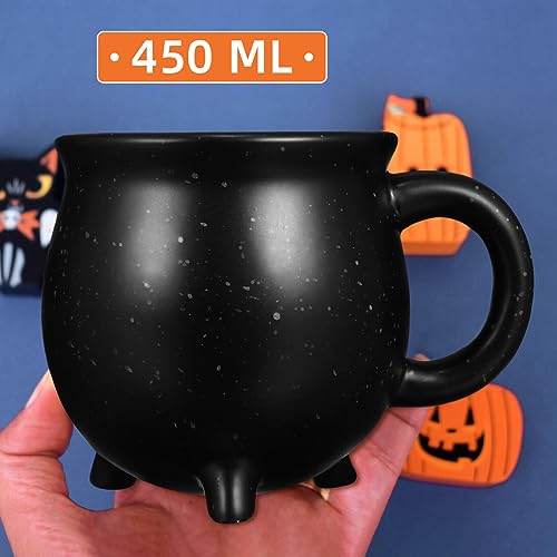Black Halloween Ceramic Cauldron Mug 15oz Witch's Brew Coffee Cup - Tripod Design