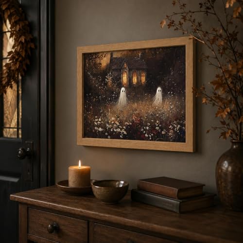 Ghost Framed Wall Art - Whimsical Halloween Canvas Decoration, 10"L x 8"W