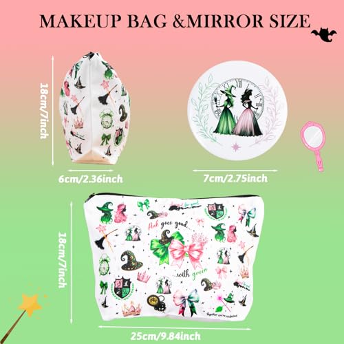 Witch Makeup Bag Set with Mirror - Elphaba and Glinda Themed Cosmetic Organizer for Women