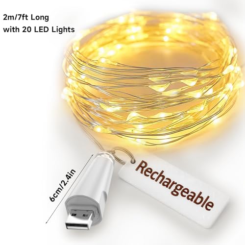 USB Rechargeable Fairy Lights 7ft 20 LED String Lights for Indoor & Outdoor Decor - White, 3 Pack
