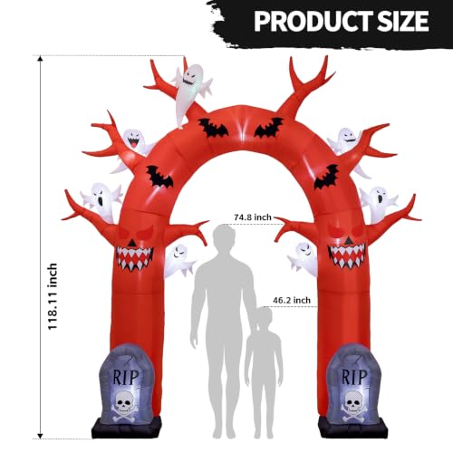 10FT Halloween Inflatable Archway with Dead Tree Ghost Tombstones LED Lights Yard Decor