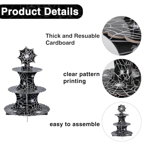 Halloween Black Spider Web Cupcake Stand 3-Tier Party Decor