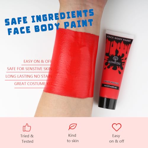 Bowitzki Face and Body Paint 2oz Cream Makeup - Water Based, Red - Special Effects Halloween & Stage Cosmetic