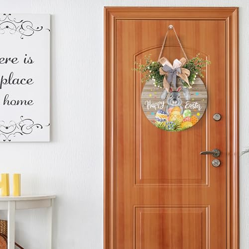 Easter Wooden Hanging Sign Welcome Wreath for Front Door - Happy Easter 12x12in - Rustic Bunny & Egg Decor - Variation: Happy Easter06