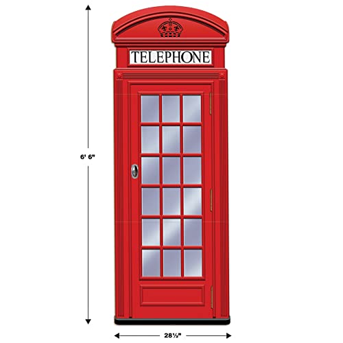 Large Red Telephone Booth Cardboard Cutout for Travel Theme Parties - 6'6" x 28.5"