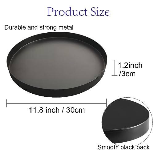 Black Round Metal Candle Holder Tray - Decorative Serving Tray 11.8 Inch - Black