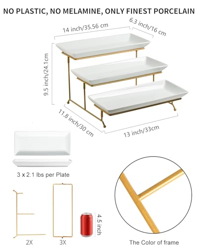 Large 14 Inch Gold 3-Tier Porcelain Serving Stand for Parties & Events
