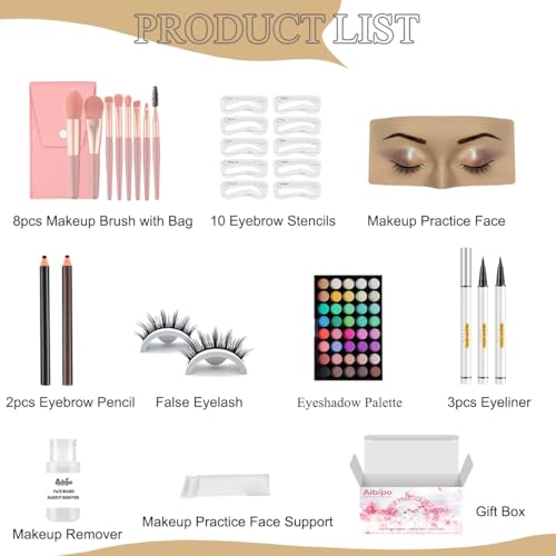 Makeup Mannequin Face Board Kit - 3D Silicone Practice Face for Eyelash & Eye Shadow
