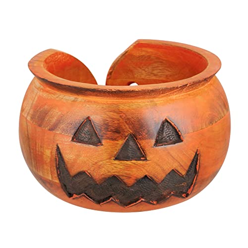 Orange Wooden Yarn Bowl for Crochet Knitting Organizer - Large 7x4 Inches