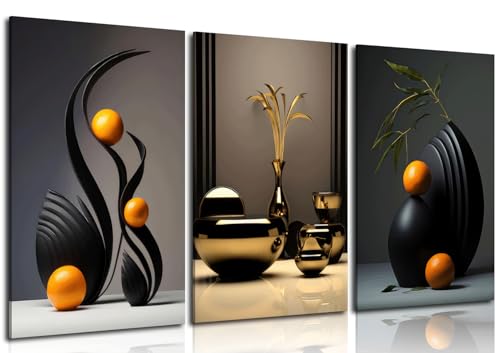 Black Abstract Canvas Wall Art Set - 12 x 16 in Modern 3-Piece Sculpture