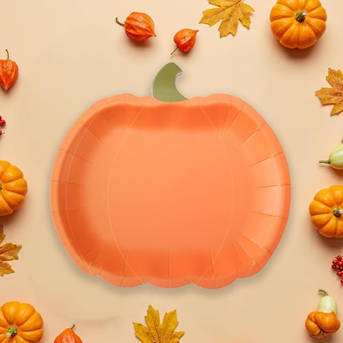 Pumpkin Party Plates - Fall Disposable Paper Plates for Halloween & Autumn - 24 pcs
