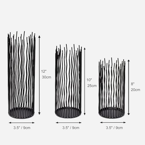 Black Metal Candle Holders Set of 3 - Modern Indoor & Outdoor Pillar Candlesticks with Varying Sizes - Metal Black / 3 Pack