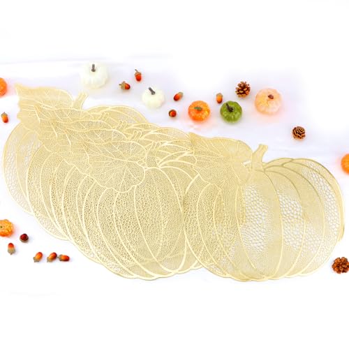 BAHABY 6 Pack Gold Pumpkin Thanksgiving Placemats Fall Table Decor