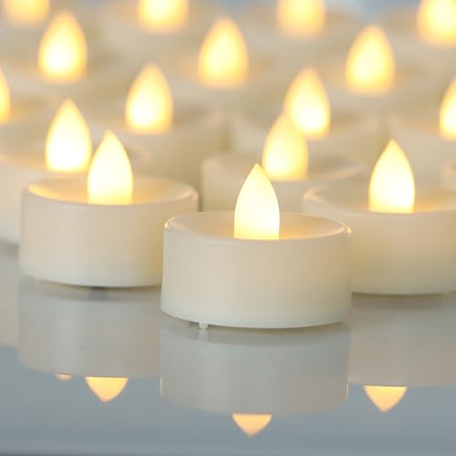 24 Battery-Operated Flameless LED Tea Light Candles Warm White - Safe Decor