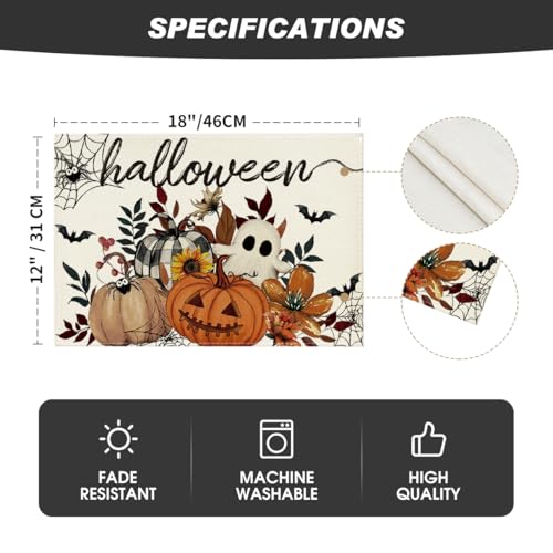 Set of 4 Halloween Spider Web Ghost Placemats 12x18 Inches - Vibrant Decor
