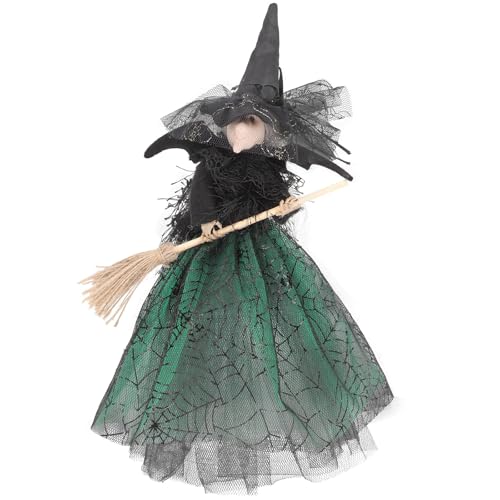 Halloween Witch Tree Topper Decor - Gnome Doll with Web & Hat