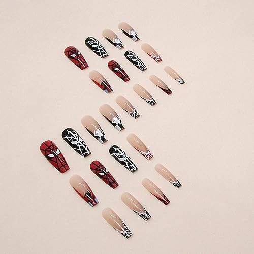 Halloween Fake Nails Long Black Spider Web Design - Variation Color5