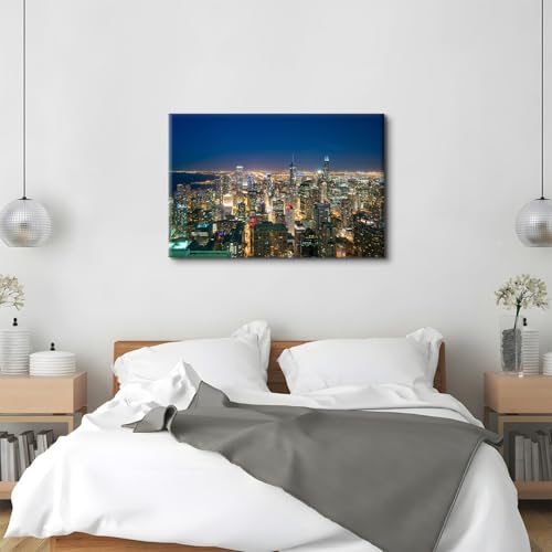 Chicago Skyline Wall Art Canvas - Night View Panorama for Office & Home 48"L x 32"W - Variation of Nightview02