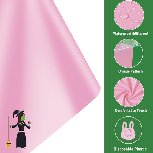BYOJIA 4-Pack Witch Party Tablecloths - Pink & Green 54x108 Inches, Disposable Plastic Rectangular Cover for Kids Baby Shower & Halloween
