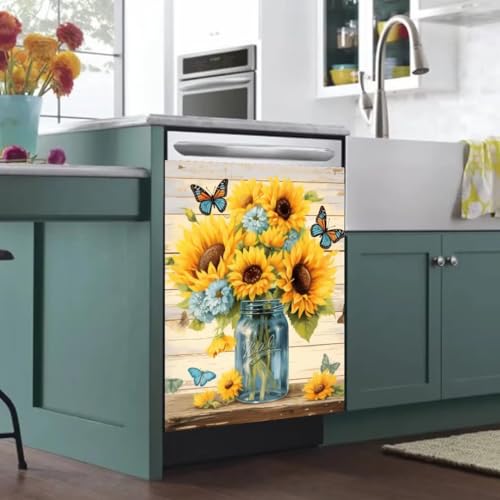 Mason Jar Sunflower Dishwasher Magnet Cover - 23 x 26 Inch Kitchen Decor