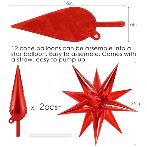 72 Pcs Foil Star Balloons Set - Red Party Decorations & Balloon Garland