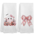 Pink Ghost Halloween Kitchen Towels & Dishcloths Set of 2 - Cute Fall Home Decor
