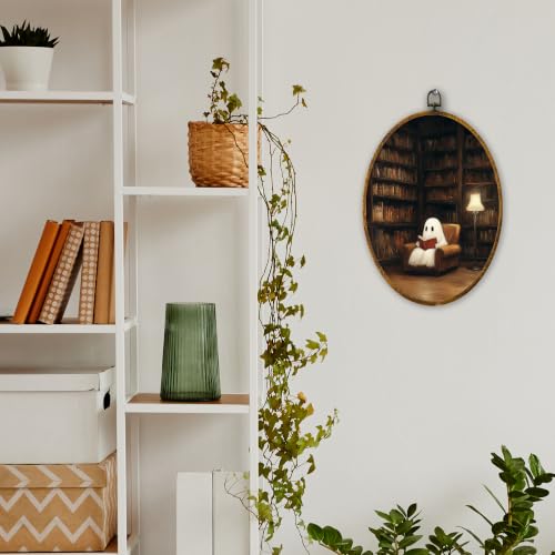 Halloween Ghost Reading Book Wall Art Framed Oval Decor - Color05