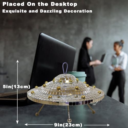 Disco Ball UFO Spaceship Mirror Reflective Decor - Handmade Party Ornament (9 Inch)