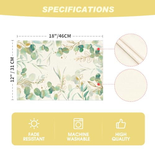 Eucalyptus Summer Placemat Set - 12 x 18 Inch Rectangular Beige Pack of 4