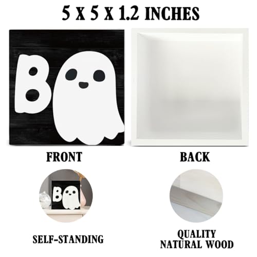 Halloween Ghost Wooden Sign Decor - Spooky Holiday Wall or Table Sign