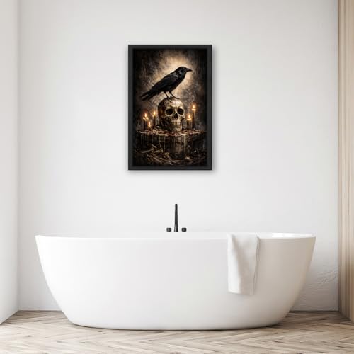 Gothic Crow Wall Art Canvas Print - Raven Skull Dark Academia Decor 24x16 in - Variation of Crow