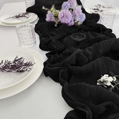 Black Cheesecloth Table Runner 35 x 120 Inch Set of 6 - Elegant Home Decor