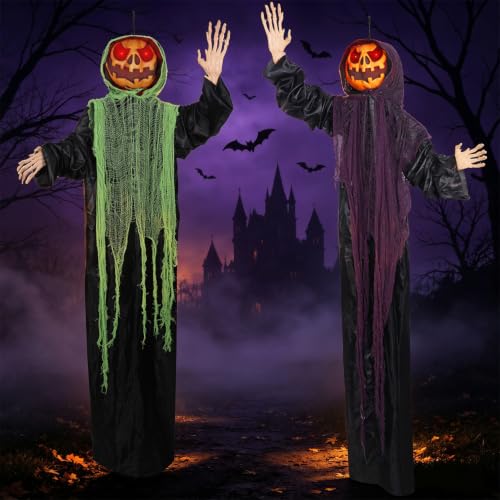 Halloween Hanging Pumpkin Men - 6ft Lighted Spooky Decor, 2-Pack
