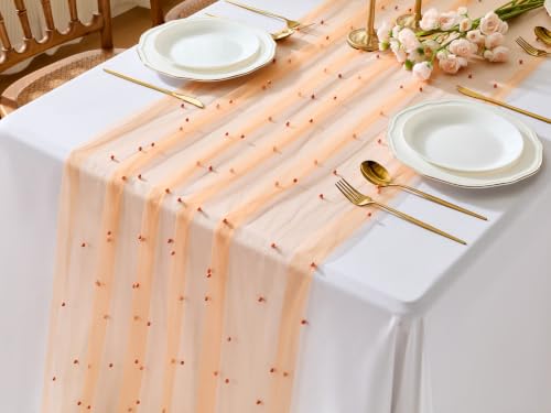 Orange Pearl Table Runner 120 Inch Fall Wedding Party Decor - 10ft