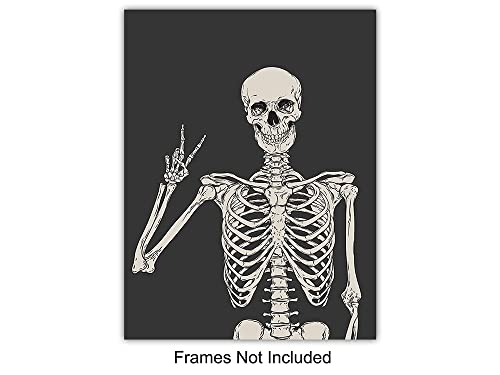 Skeleton Wall Art & Decor 11x14 Inch Prints - Halloween Gothic Home Decor - Pagan & Funny Skull Artwork - Variation 3