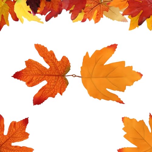 Artificial Maple Leaves Bulk 50 Pcs 2-Leaf Fall Decor - Orange Yellow & Red Variation