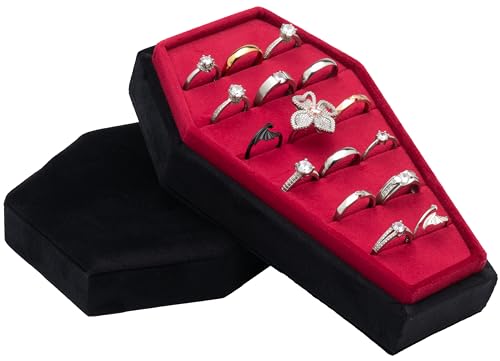 Gothic Velvet Coffin Ring Box Jewelry Organizer - Black & Red Variation